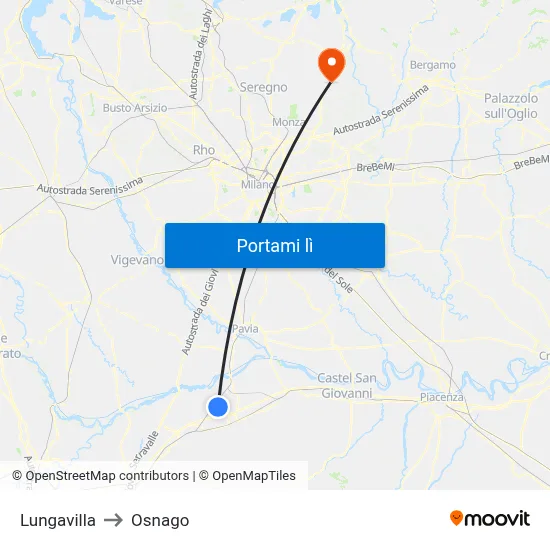 Lungavilla to Osnago map