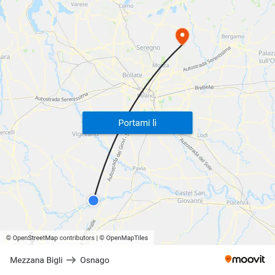 Mezzana Bigli to Osnago map