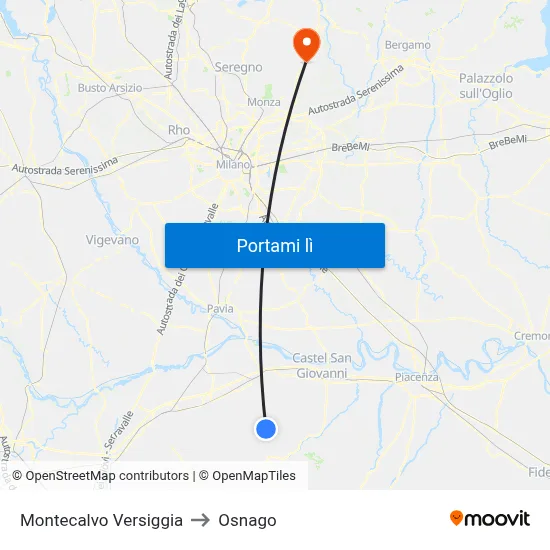 Montecalvo Versiggia to Osnago map