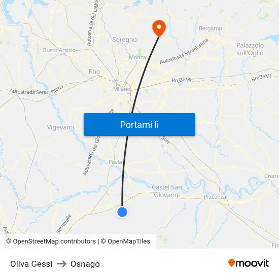 Oliva Gessi to Osnago map