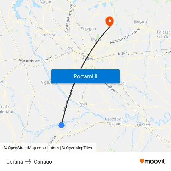 Corana to Osnago map