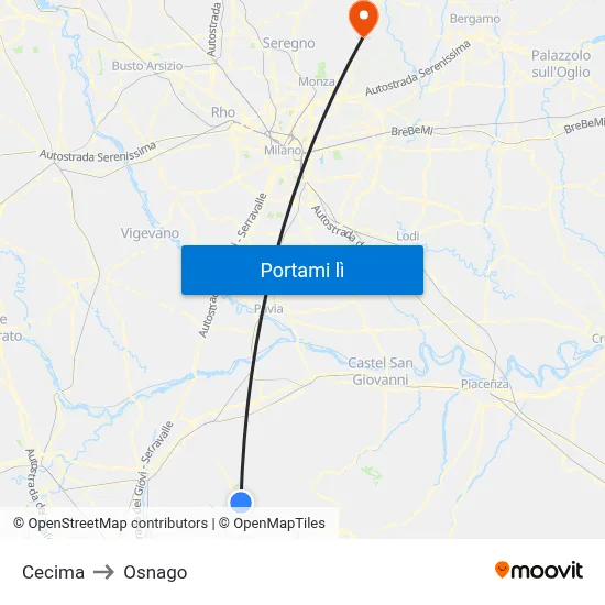 Cecima to Osnago map