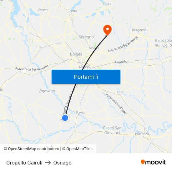 Gropello Cairoli to Osnago map