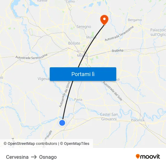Cervesina to Osnago map