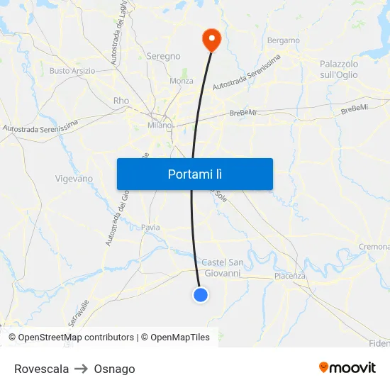 Rovescala to Osnago map