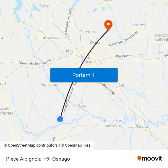 Pieve Albignola to Osnago map