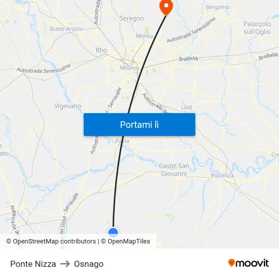 Ponte Nizza to Osnago map