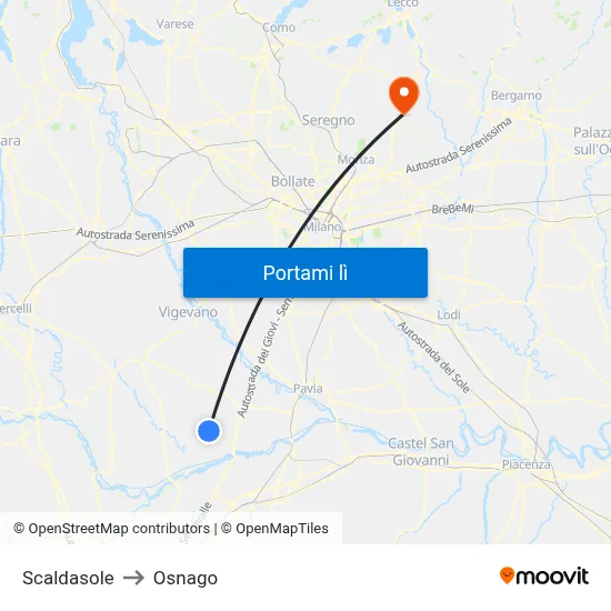 Scaldasole to Osnago map