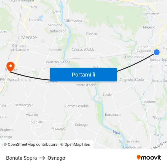 Bonate Sopra to Osnago map