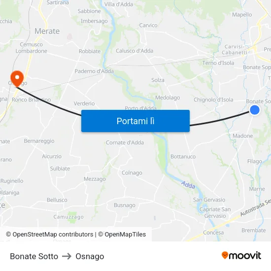 Bonate Sotto to Osnago map
