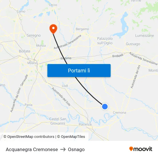 Acquanegra Cremonese to Osnago map