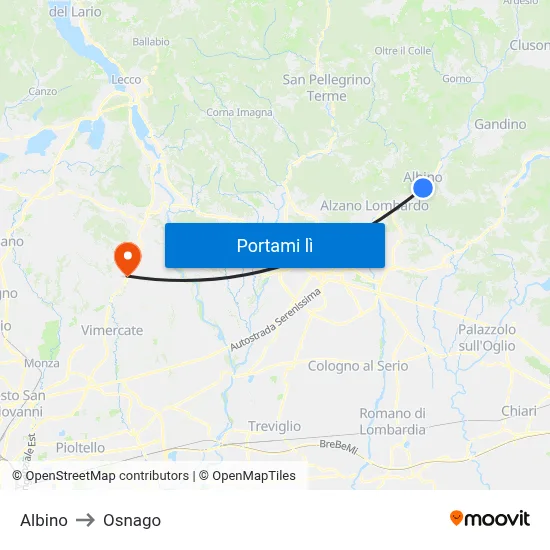 Albino to Osnago map
