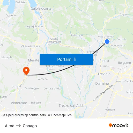Almè to Osnago map