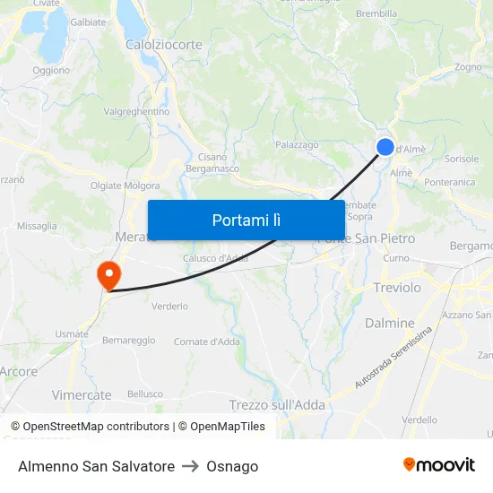 Almenno San Salvatore to Osnago map