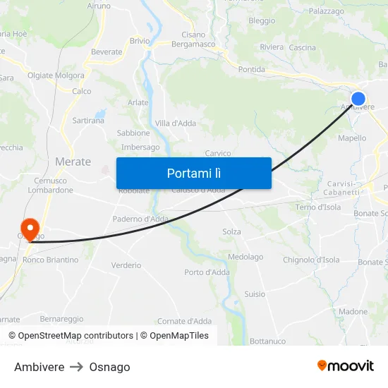 Ambivere to Osnago map