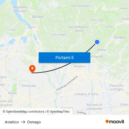 Aviatico to Osnago map