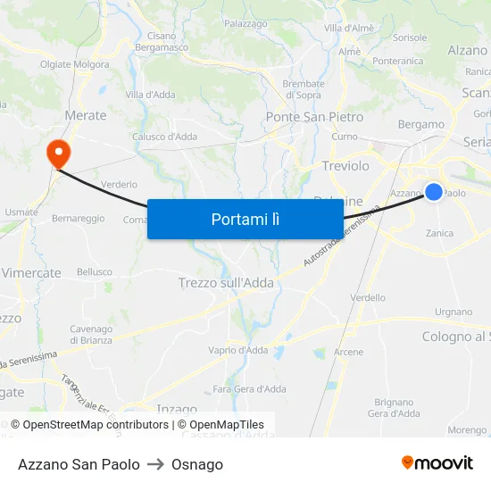 Azzano San Paolo to Osnago map
