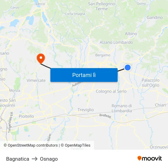 Bagnatica to Osnago map