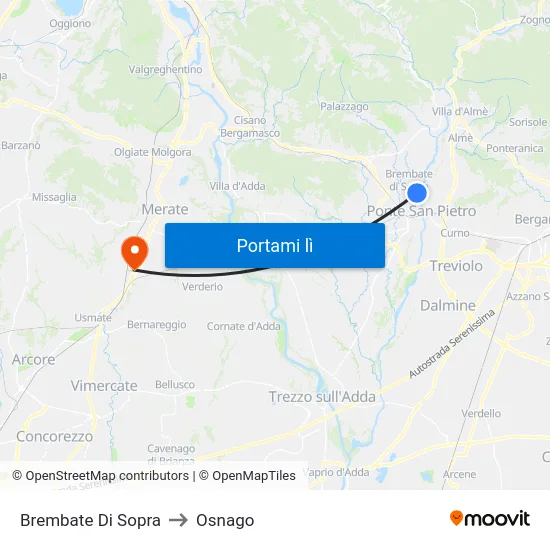 Brembate Di Sopra to Osnago map