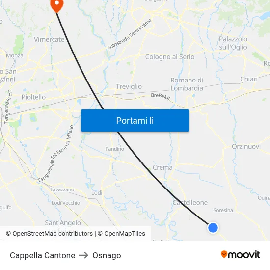 Cappella Cantone to Osnago map