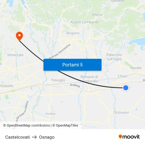 Castelcovati to Osnago map