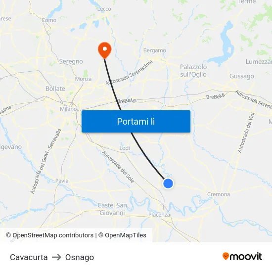 Cavacurta to Osnago map