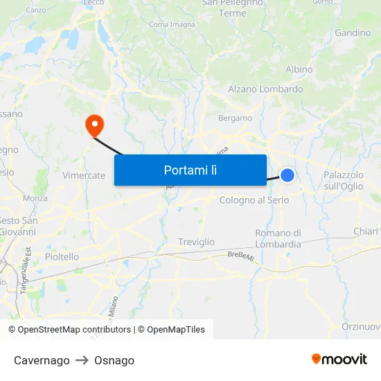 Cavernago to Osnago map