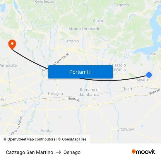 Cazzago San Martino to Osnago map