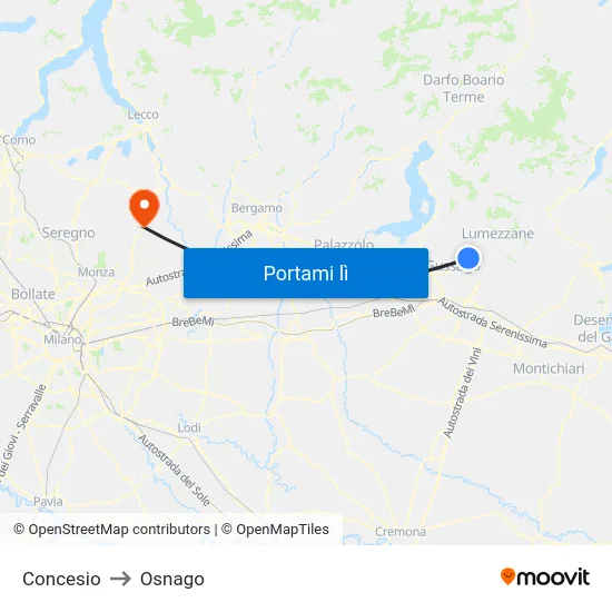 Concesio to Osnago map