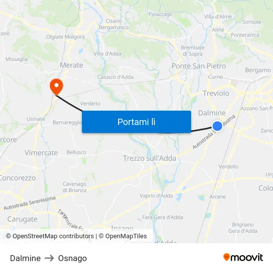 Dalmine to Osnago map