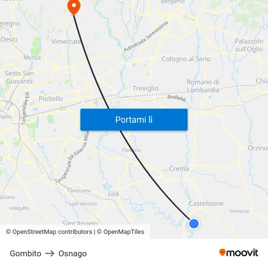 Gombito to Osnago map