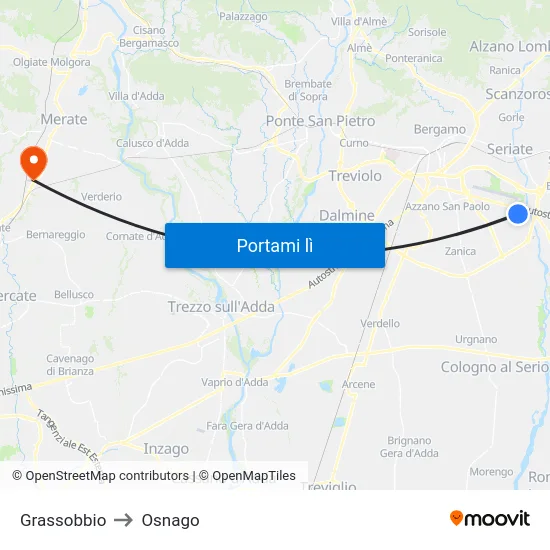 Grassobbio to Osnago map