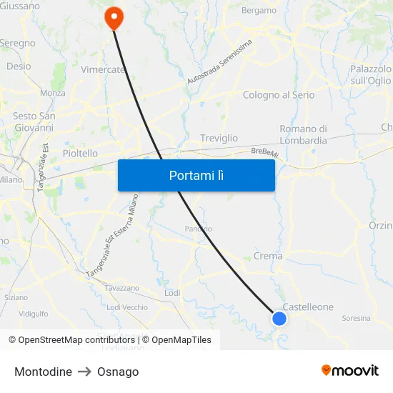 Montodine to Osnago map