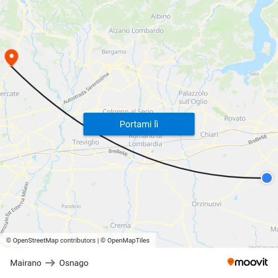 Mairano to Osnago map