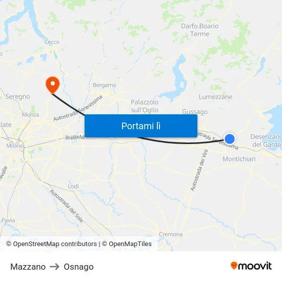 Mazzano to Osnago map