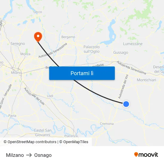 Milzano to Osnago map