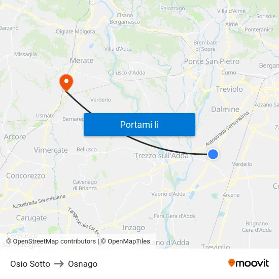 Osio Sotto to Osnago map