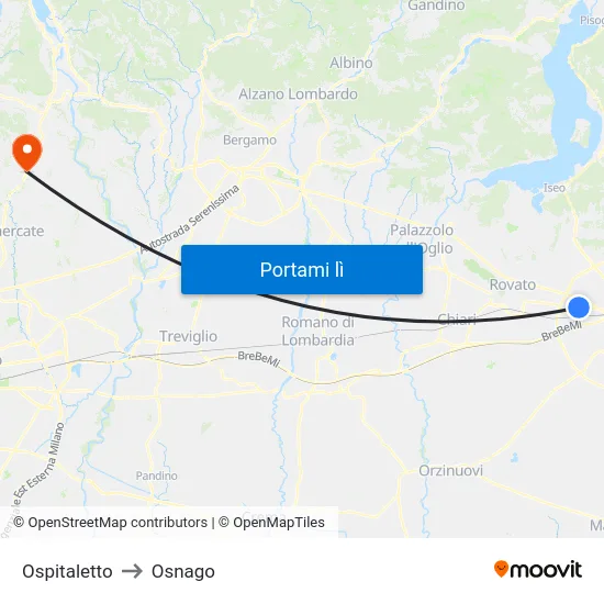 Ospitaletto to Osnago map