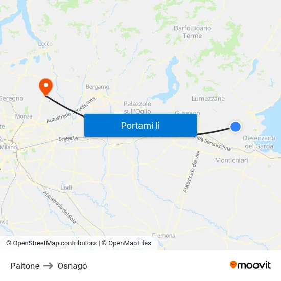 Paitone to Osnago map