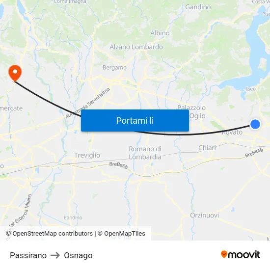 Passirano to Osnago map