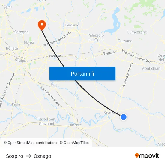 Sospiro to Osnago map