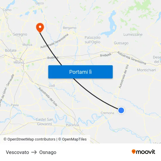 Vescovato to Osnago map