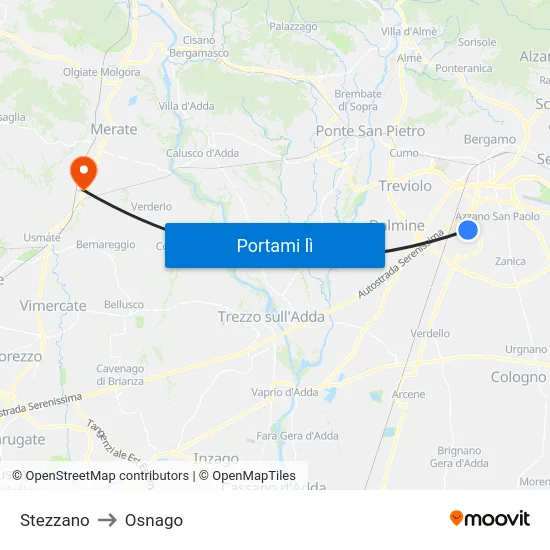 Stezzano to Osnago map