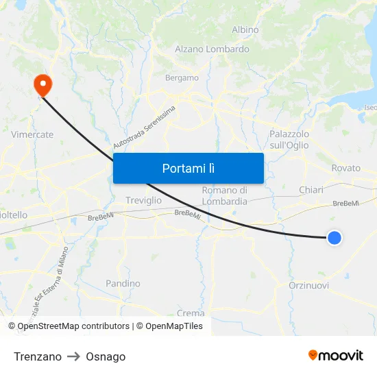 Trenzano to Osnago map