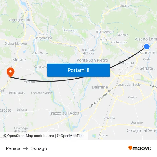 Ranica to Osnago map