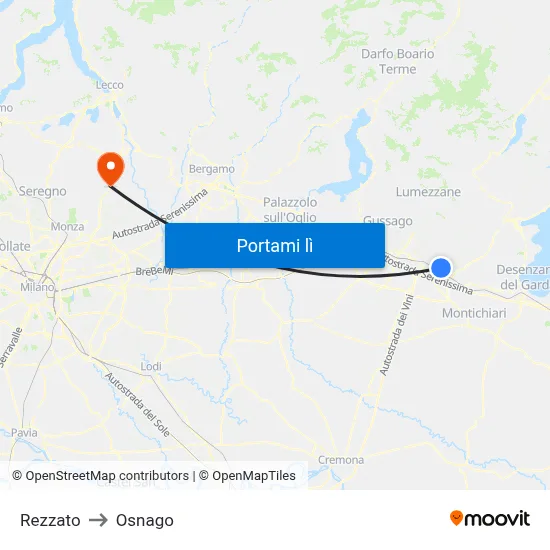 Rezzato to Osnago map