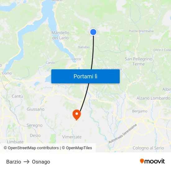Barzio to Osnago map