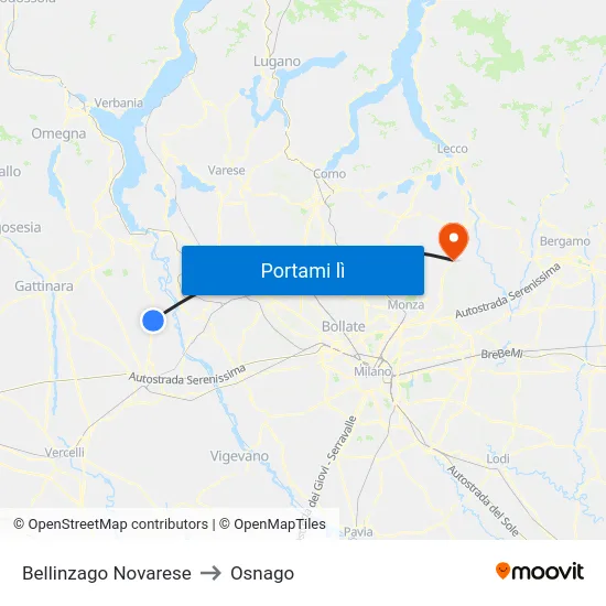 Bellinzago Novarese to Osnago map
