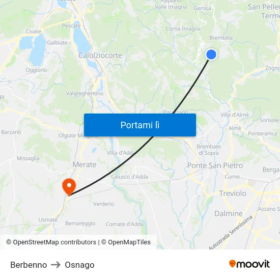 Berbenno to Osnago map