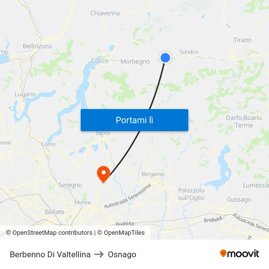 Berbenno Di Valtellina to Osnago map
